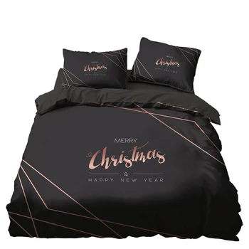 

Black Bedding Set Pink Merry Christmas Bedroom Decor Bedcloth Microfiber Hypoallergenic Zipper 1PC Duvet Cover Pillowcases