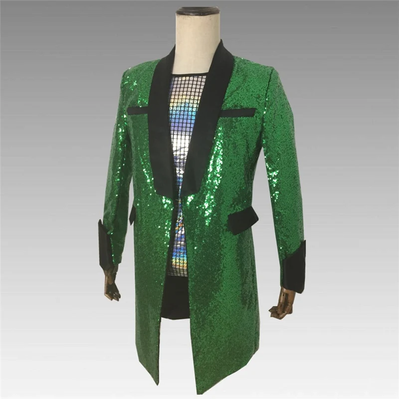 Зеленый Блейзер с пайетками для Для мужчин в стиле панк, в клетку, блейзер, куртка, элегантные свадебные, для жениха пиджаки для женщин смокинг длинное платье на выпускной Q858