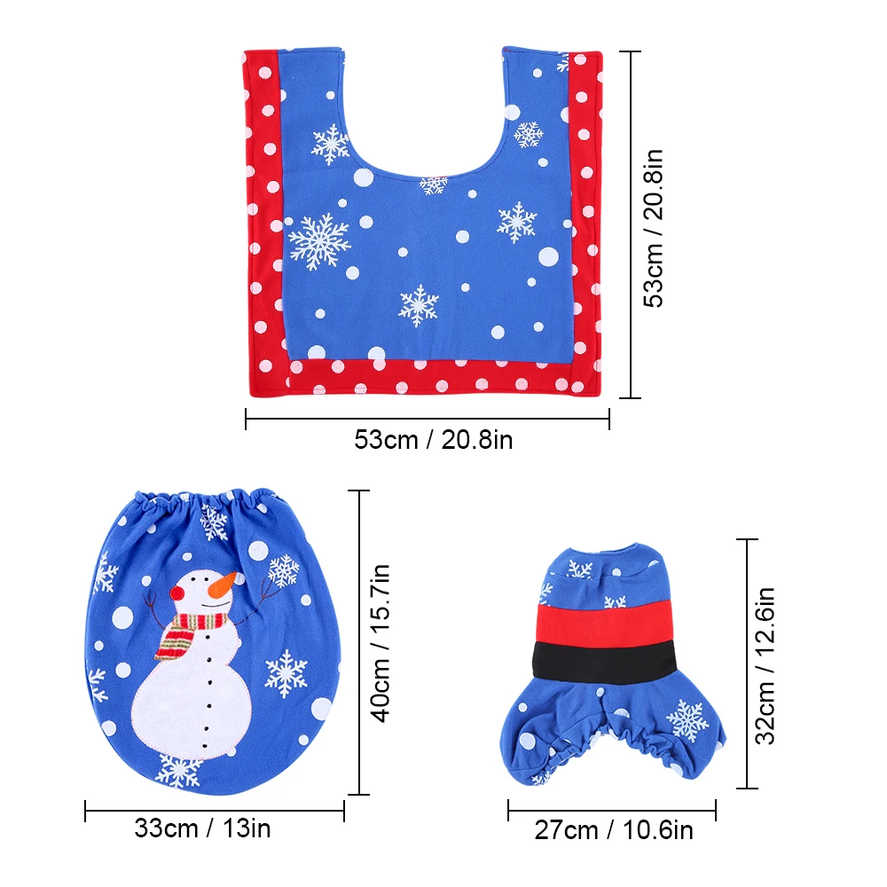 3pcs/set Christmas Decorations Toilet Seat Cover+ U-shaped Rug+ Tank Lid Tissue Box Cover Set Christmas Decoration for Home