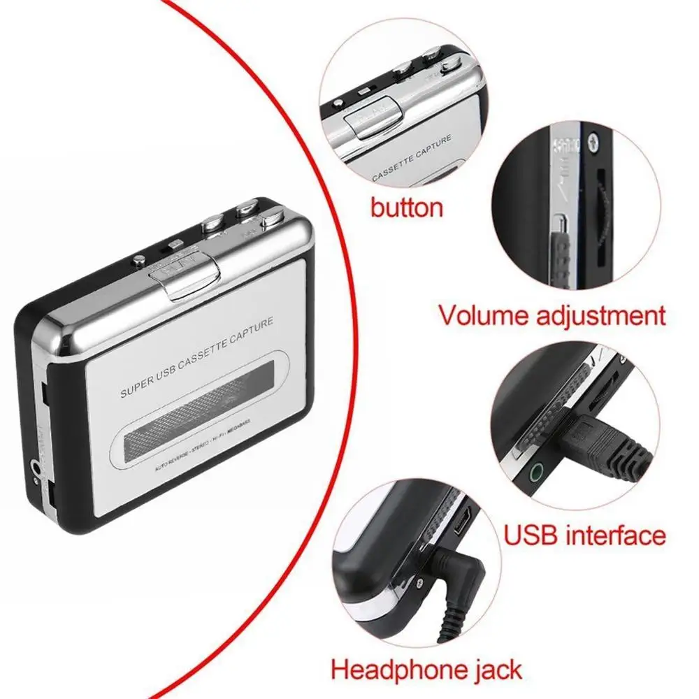 USB 2,0 портативная лента для ПК супер Кассета для MP3 аудио Музыка CD цифровой плеер конвертер захват рекордер+ наушники