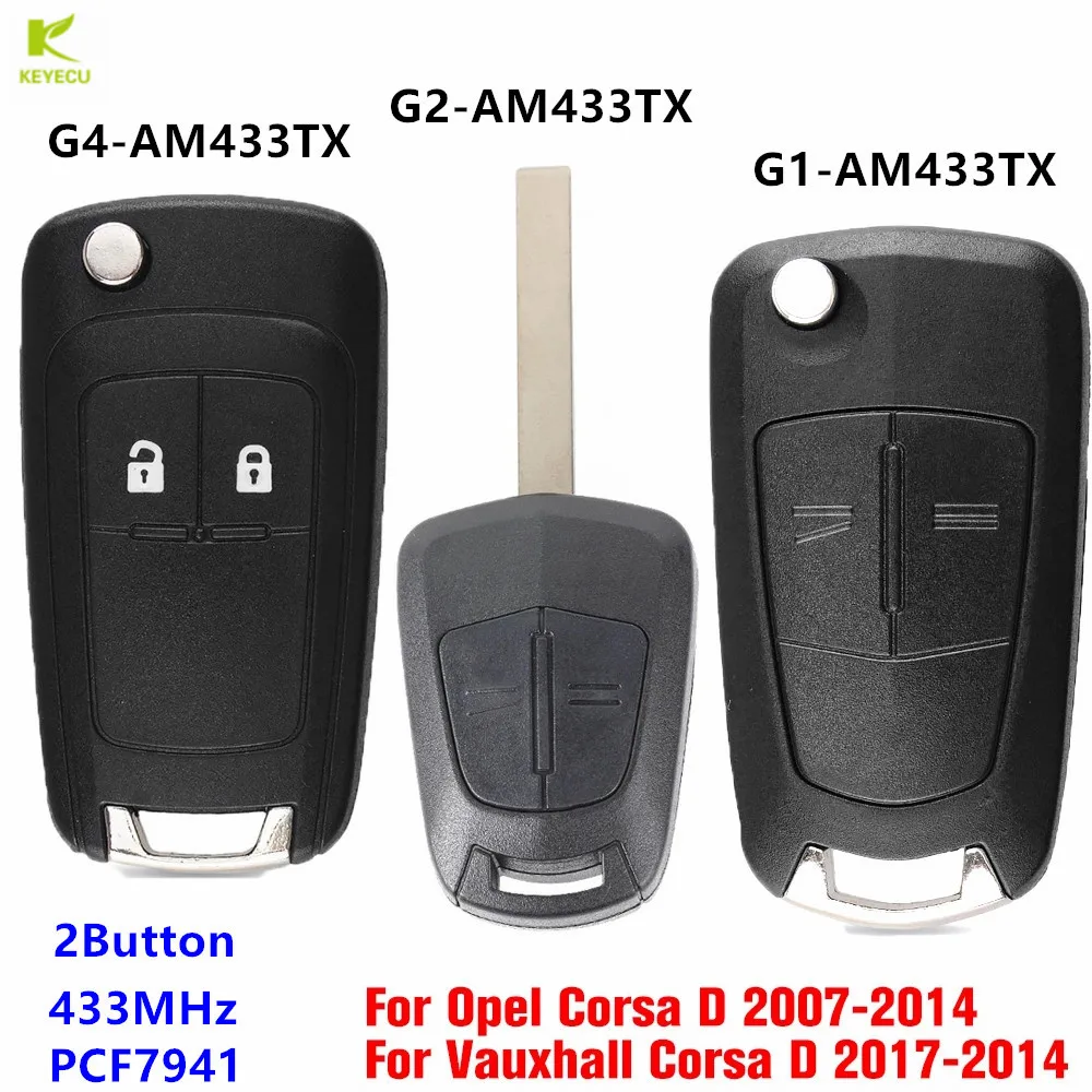 KEYECU Replacement Uncut Remote Key FOB 2Btn 433MHz PCF7941 for Opel/Vauxhall Corsa D 2007-2014 G1-AM433TX G2-AM433TX G4-AM433TX