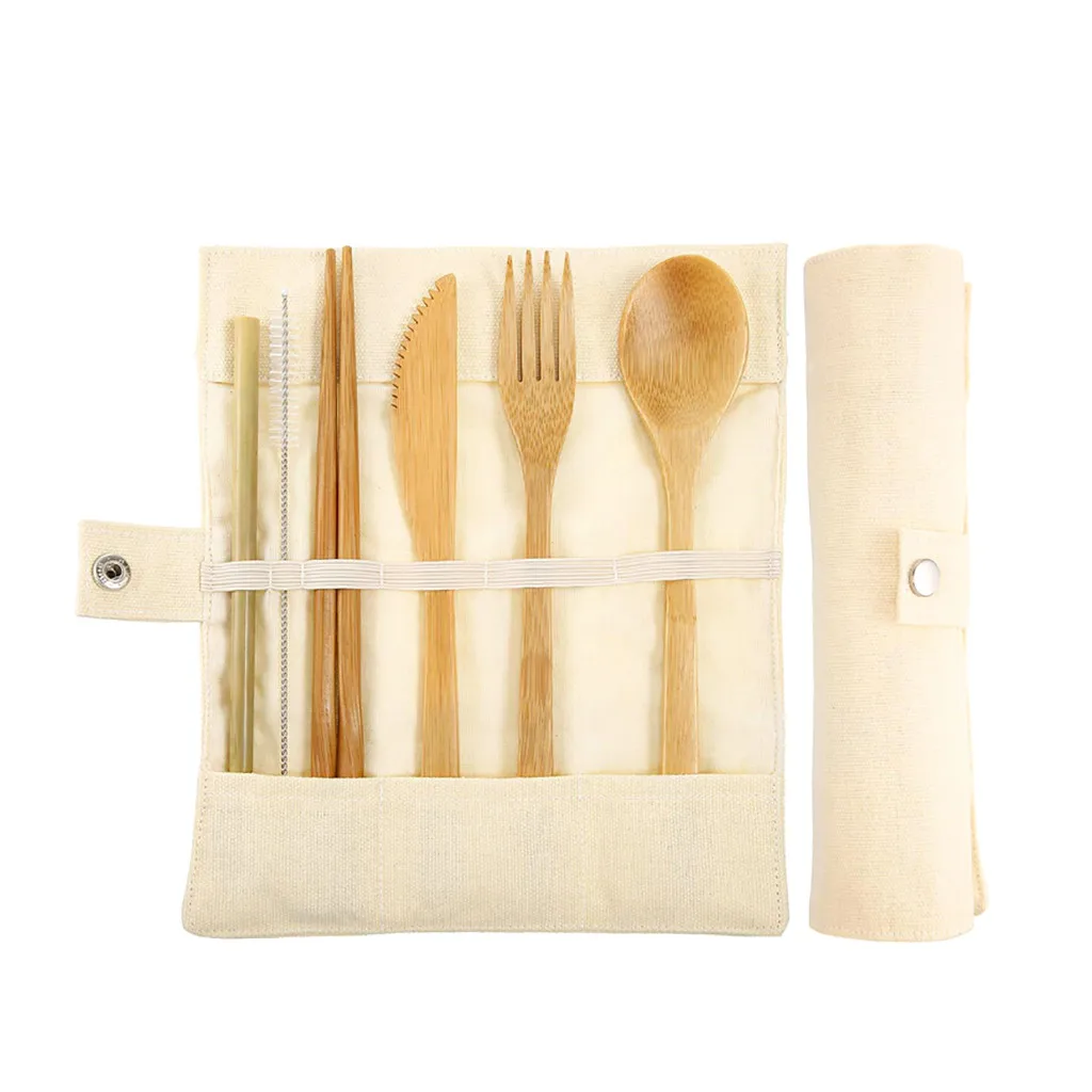 Деревянная посуда бамбуковый набор столовых приборов для путешествий многоразовая посуда с мешочком походная посуда ноль отходов вилка ложка набор ножей# R10