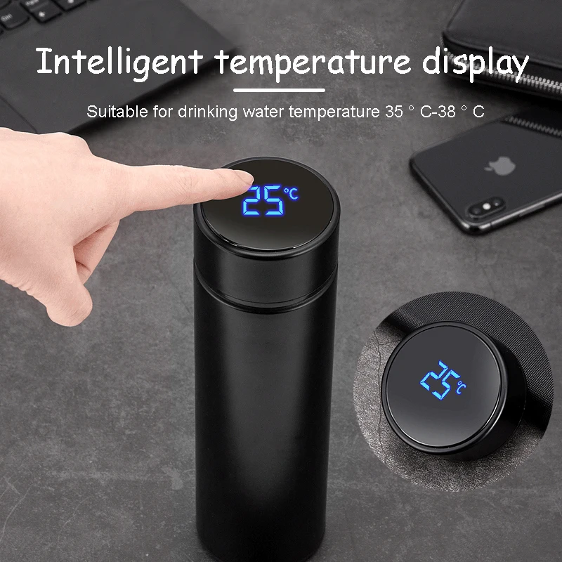 

480ml LED Temperature Display Stainless Steel Thermos Cups Vacuum Flask Water Thermal Cup Insulated Bottle Coffee Travel Mugs