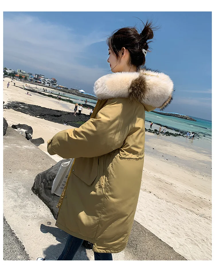 Photo Shoot Autumn And Winter Down Jacket Women's Korean-style Large Fur Collar Loose-Fit Students Cotton-padded Clothes Fa