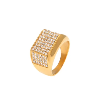 

Hip-hop Jewelry Three-sided Inlaid Artificial Diamond Ring for Man golden Geometric Three-dimensional Stainless Steel Ring