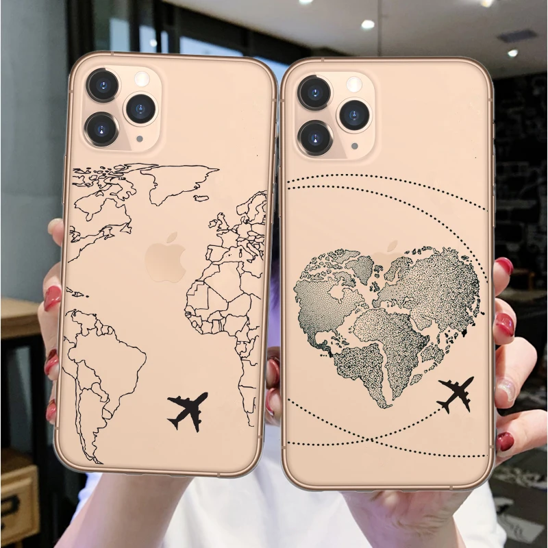 

LOVINA CASES Clear Cover For iPhones 11 Pro Max World Map Travel Airplane Soft Case For iPhones 11 SE 2020 6s 7 8 Plus XR XS Max