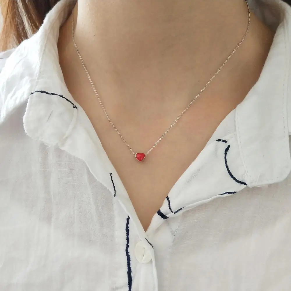 Red Love Fresh Heart S925 Стерлинговое серебро короткое ожерелье цепочка до ключицы для