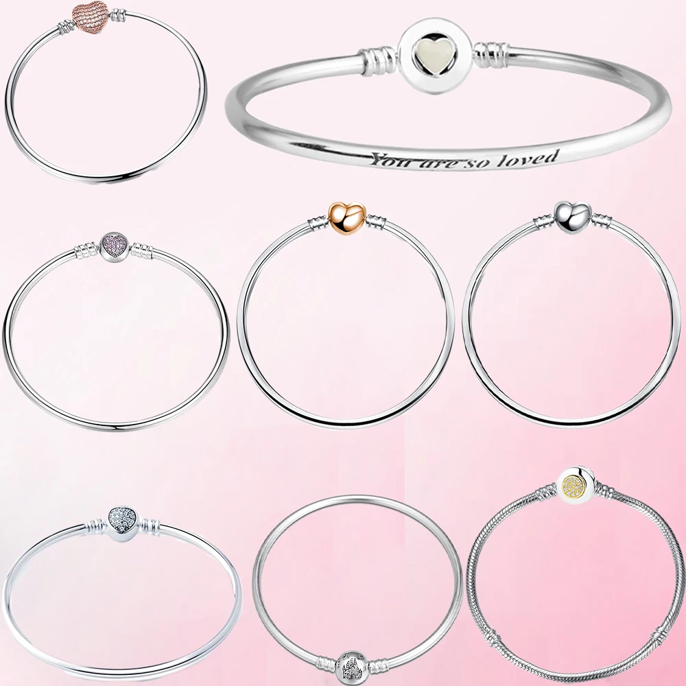 925 пробы, серебряный, классический, сердце, замок, розовое золото, браслет, женский шарм, индивидуальная бижутерия