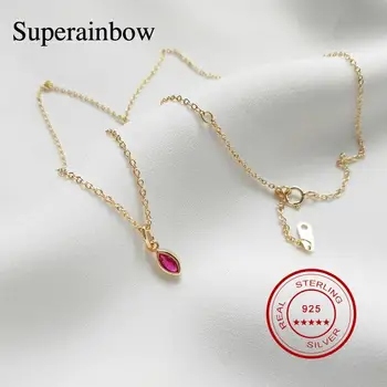 

SUPERAINBOW 925 Sterling Silver Cubic Zirconia Pendant Necklace Pink Diamond Necklace For Girls Clavicle Chain Wholesale SR-N132