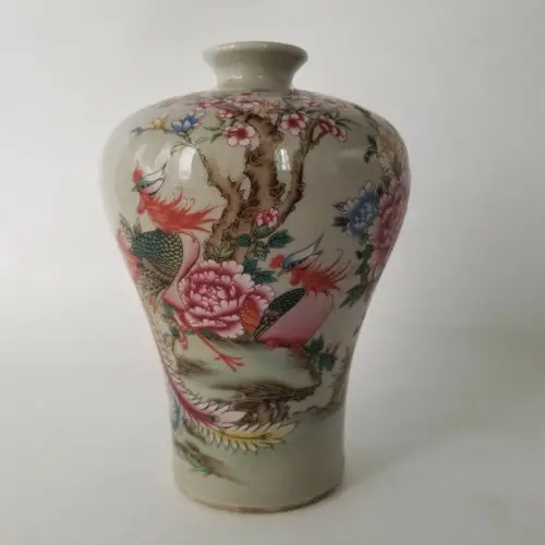 

Chinese Old Porcelain Pastel Flowers And Birds Phoenix Vase Good Luck And Happiness Home Decoration Gift