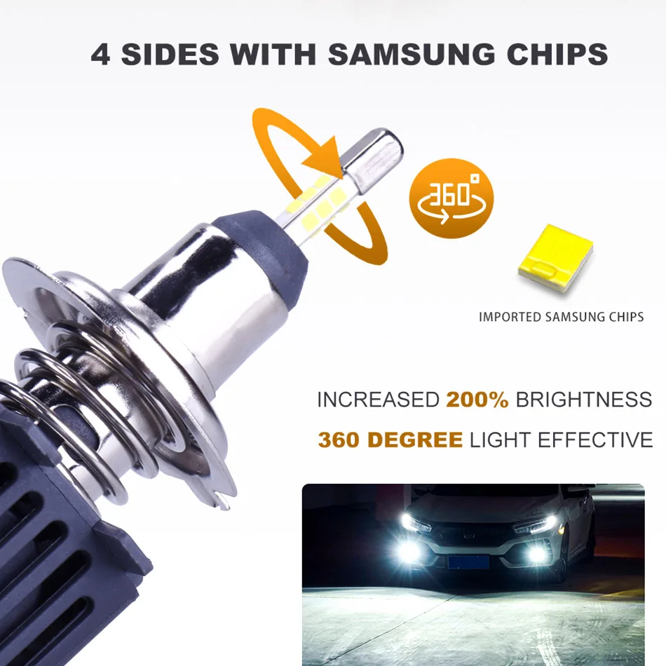 LED H7 H4 H1 H8 H11 9005 HB3 9006 HB4 Car Headlight Bulbs 360 25000 Lumens 6500K fog Light With SAMSUNG chip