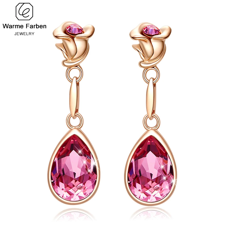 Длинные висячие серьги с кристаллом Swarovski элегантные розовые кристаллами