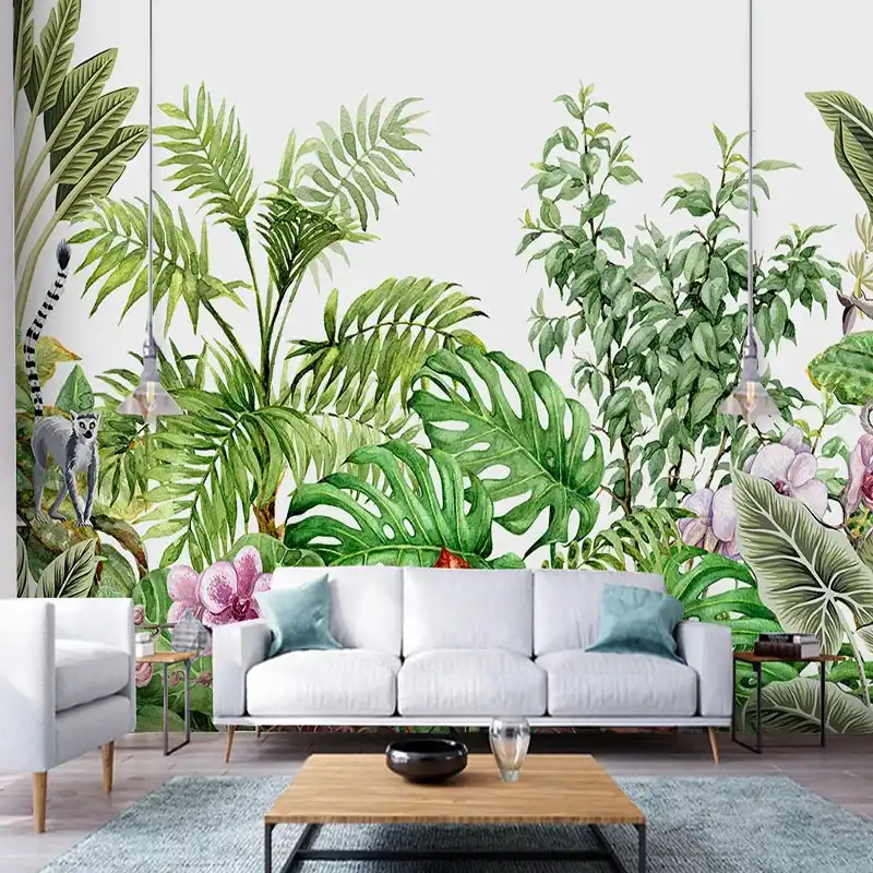 Custom Mural Wallpaper 3d Tropical Plants Flowers And Birds Green Leaf Wall Painting Living Room Bedroom Home Decor Wall Sticker Wallpapers Aliexpress