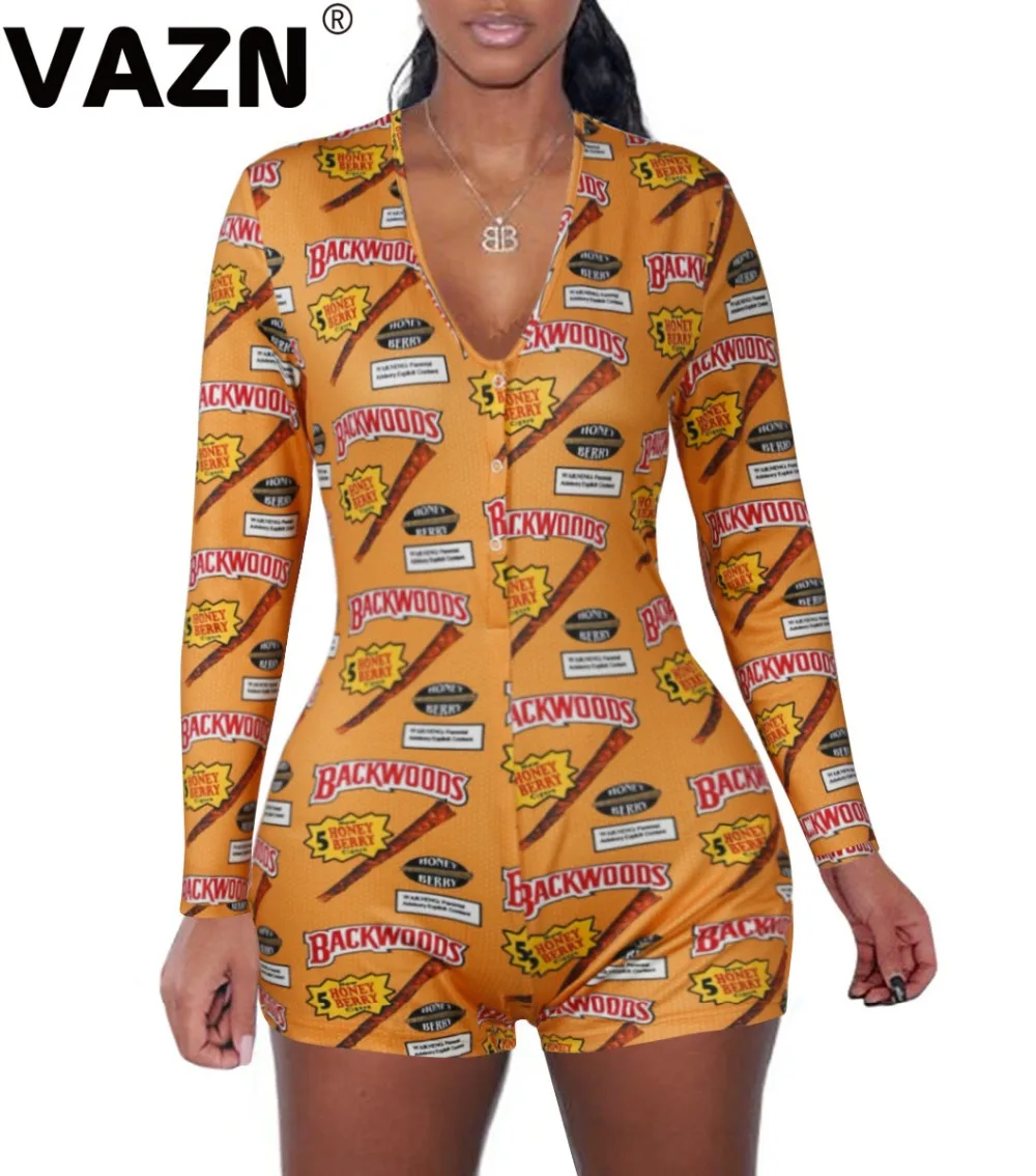 VAZN,, паритет, снижение возраста, свободный, мягкий, сексуальный, модный, глубокий v-образный вырез, полный рукав, необычные женские Мини-комбинезоны с высокой талией