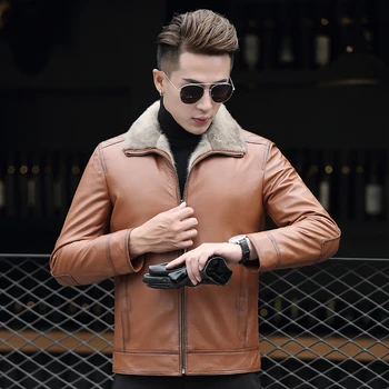 

Genuine Leather Jacket Men Real Mink Fur Liner Winter Sheepskin Coat Mens Mink Jackets Cuero Genuino AD-ZD70903 YY321