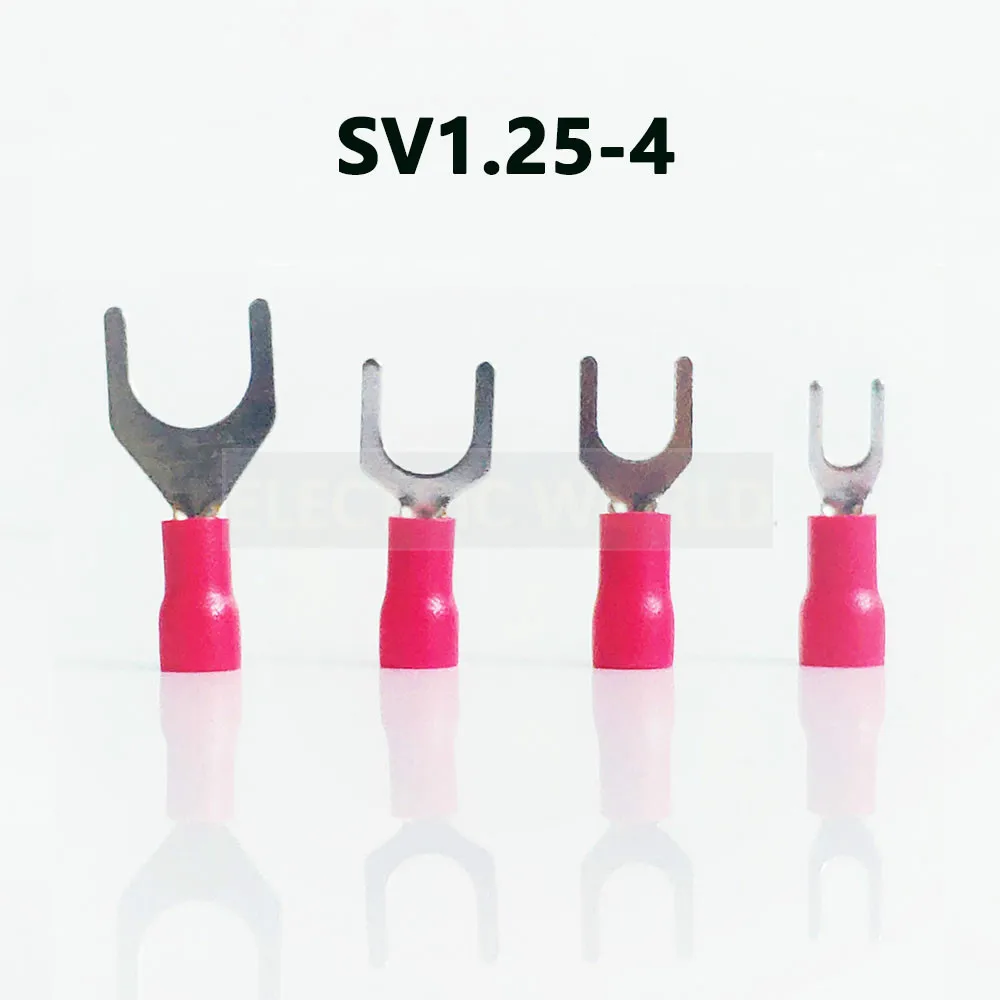 SV1.25-4 RED Cold pressed terminals Cable Wire Connector 100PCS Insulated Spade Terminals for 22-16AWG 4.3mm2 | Обустройство дома