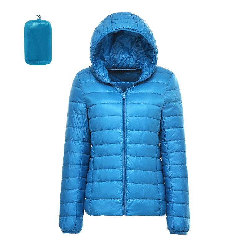 Зимняя женская ультра легкая куртка-пуховик с капюшоном и белым утиным пухом теплая куртка с длинным рукавом Женская Однотонная легкая одежда - Цвет: blue