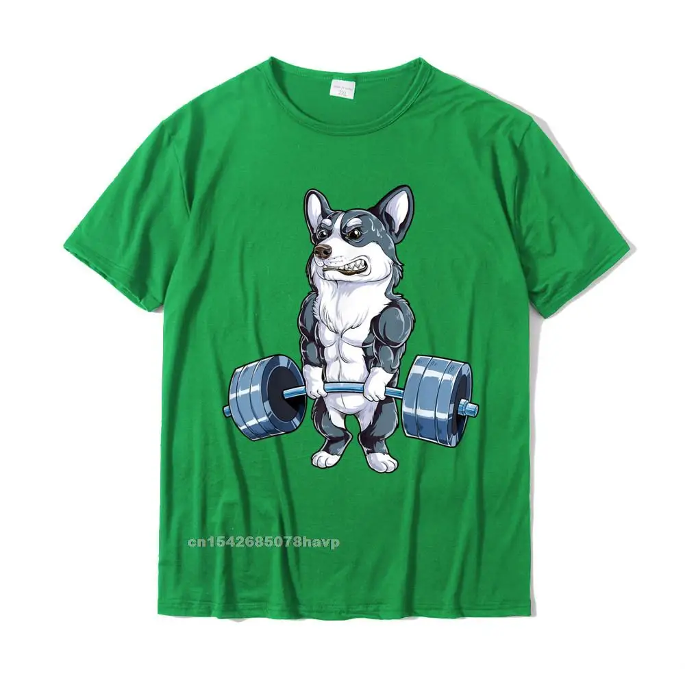 Normal Short Sleeve Tees NEW YEAR DAY O-Neck Cotton Men T-shirts Casual Normal T Shirt Cute Free Shipping Corgi Weightlifting Funny Deadlift Men Fitness Gym Workout T-Shirt__2248. green