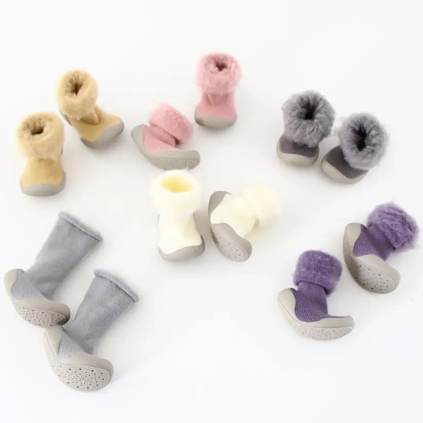 

Winter Style Brushed And Thick Warm Baby Ankle Sock Infant Early Education Shoes Anti-slip Waterproof Soft-Sole Children Tube Fl