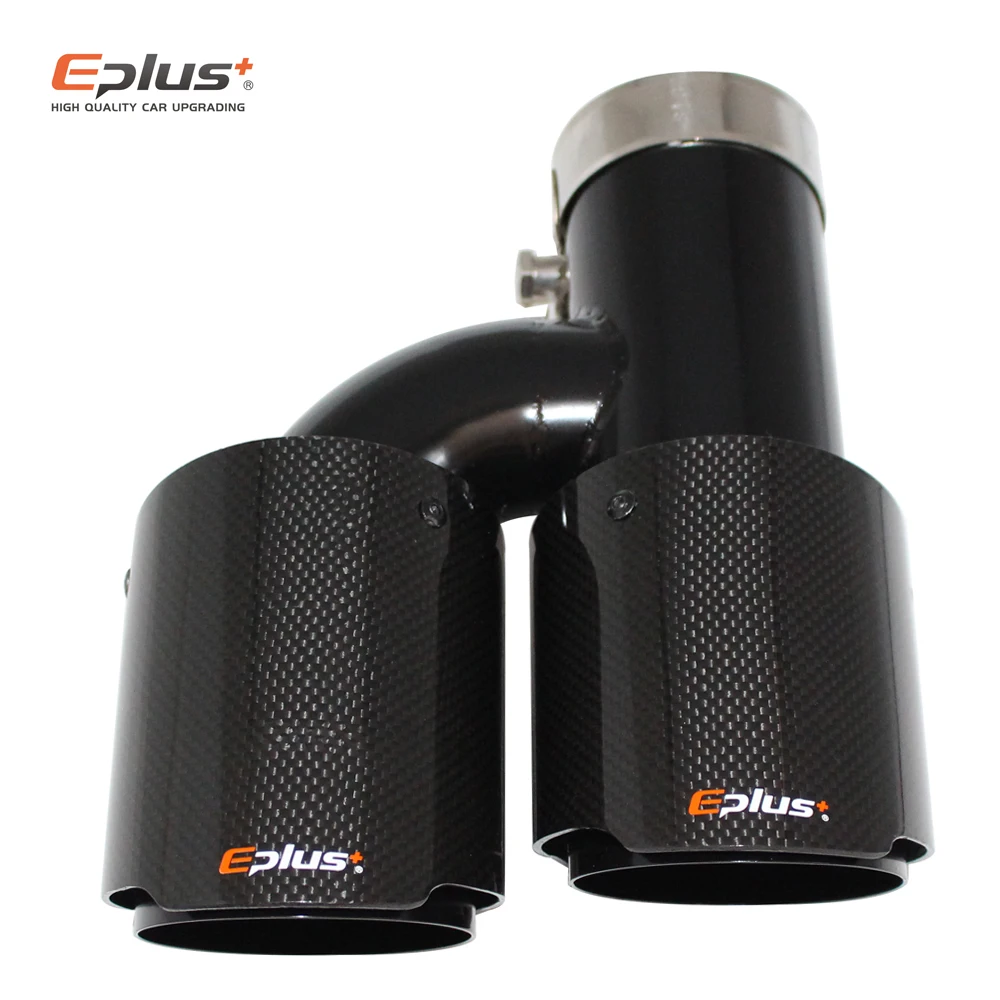 Exhaust Muffler Tip Exhaust Pipe Muffler Exhaust Trim Pipe EPLUS Car Carbon Fiber Glossy Muffler Tip H Shape Double Exit Exhaust Pipe Mufflers Nozzle Decoration Universal Stainless Black