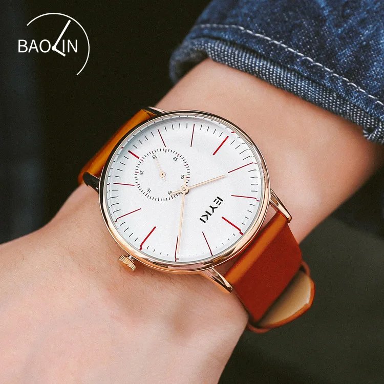 

Eyki New Style Trend of Fashion Quartz MEN'S Watch Casual Simple Large Dial Students Belt Watch Men's