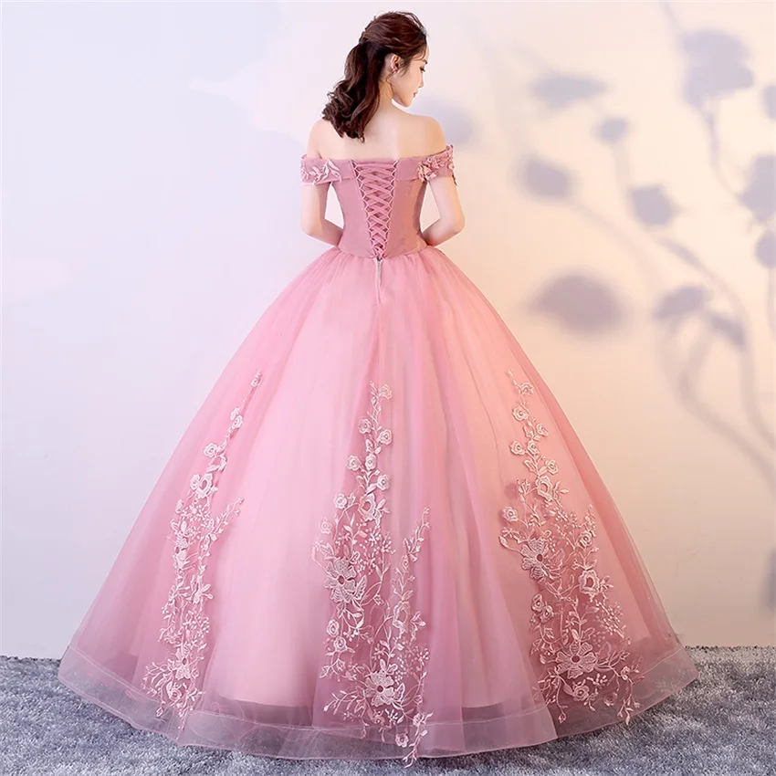 Красное розовое пышное платье Quinceanera с открытыми плечами аппликацией и бисером
