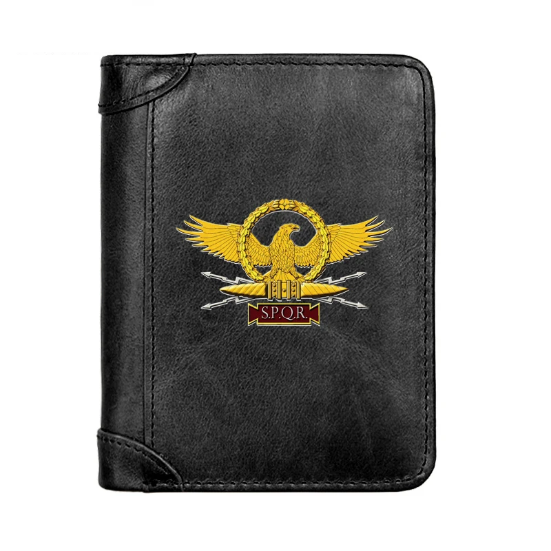 Roman Empire SPQR Design 100% Genuine Leather Men Wallet Business Classic Slim Card Holder Male Short Purses High Quality