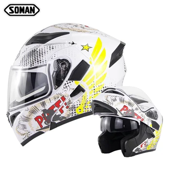 

Dot/GB Approved Soman SM-X5 Retro Flip up Dual Visors Full Face Vintage Classic casco capacete moto Motorcycle Helmet