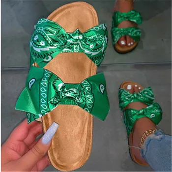 

2020 Summer Women Sandals Silk Bow Flat Shoes Ladies Beach Shoes Slipper Outdoor Fashion Student Home Casual Slippers