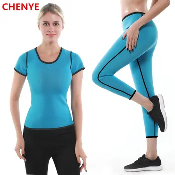 

Neoprene Body Shaper Sport Short Sleeve Sweat Shirt + Legging Sauna Suits Women Control Panties Pant Waist Trainer Shapewear Set