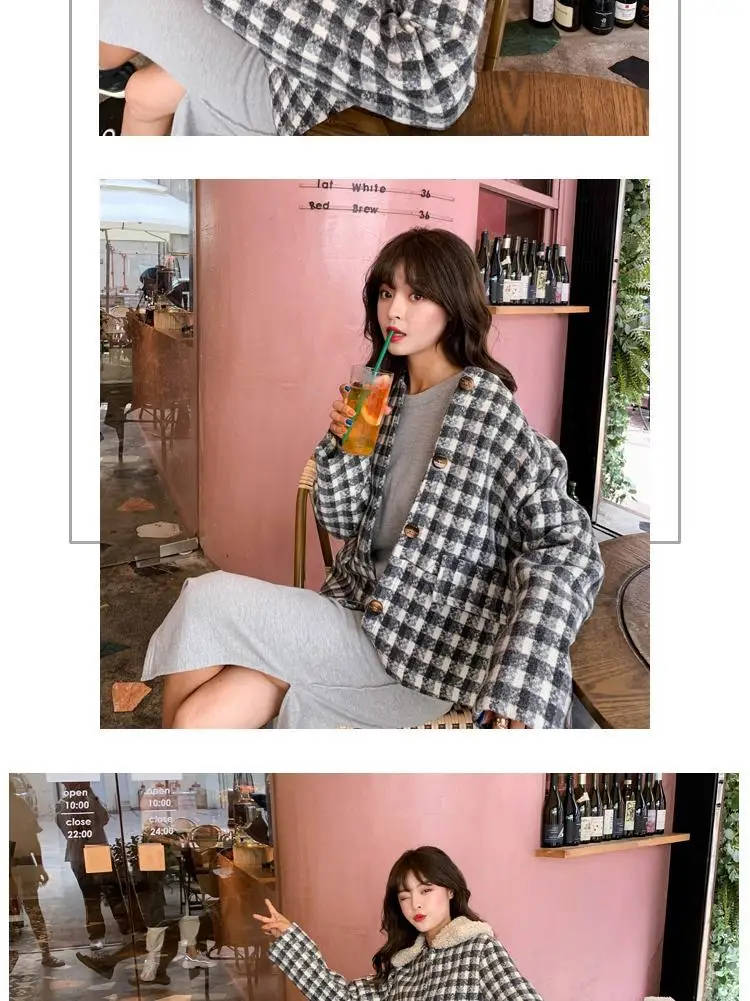Photo Shoot Autumn& Winter New Style Woolen Jacket Women's CHIC Korean-style Slim Fit Plaid Casual Short Woolen Overcoat