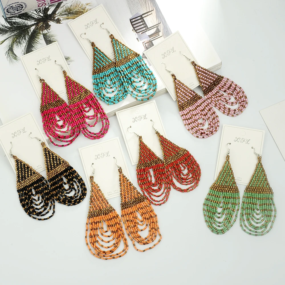 Висячие серьги в стиле бохо женские модные с акриловыми бусинами богемном