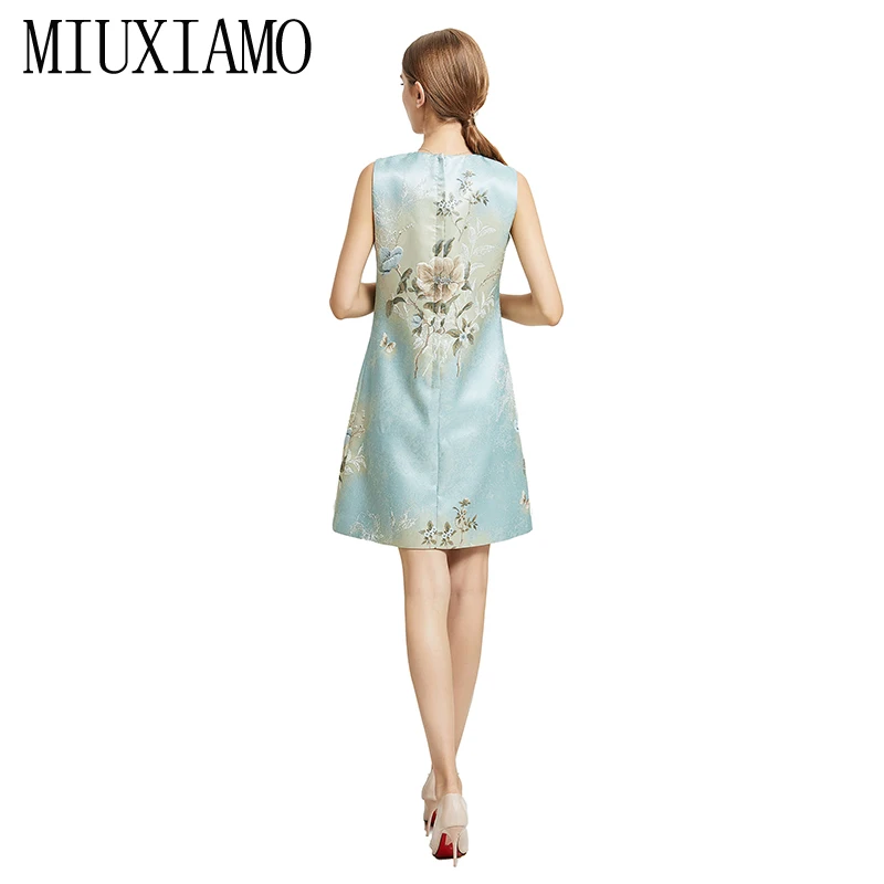 MIUXIMAO High Quality Fall Dress Fashion Sleeveless Flower Luxurious Diamonds Above Knee Tank Elegant Dress Women Vestidos