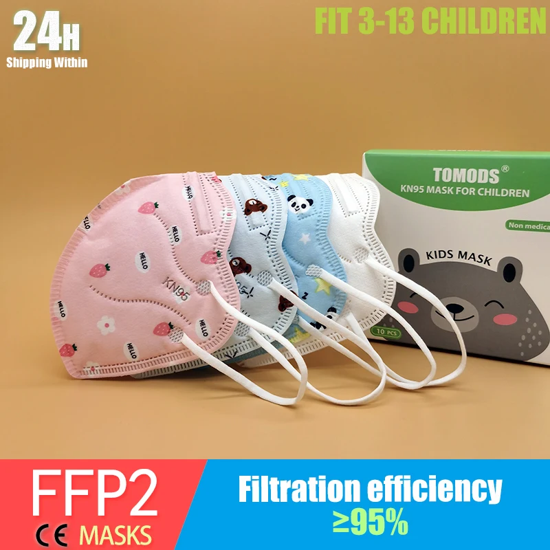 Mascarillas FFP2 para niños y niñas, máscara facial de 5 capas, respirador KN95 con estampado de fresa y Panda, con bolsillo