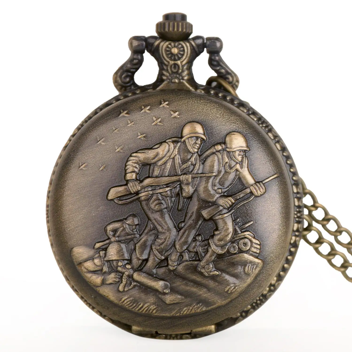 

Antique Army Military Quartz Pocket Watch Vintage Bronze Pendant Clock Gifts for Men