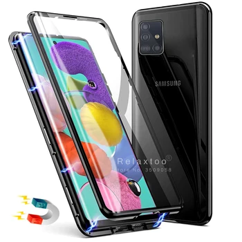 

Magnetic Adsorption Metal bumper Case for Samsung galaxy a51 a71 Double side Glass flip cover on samsun a 51 71 case a515f a715f
