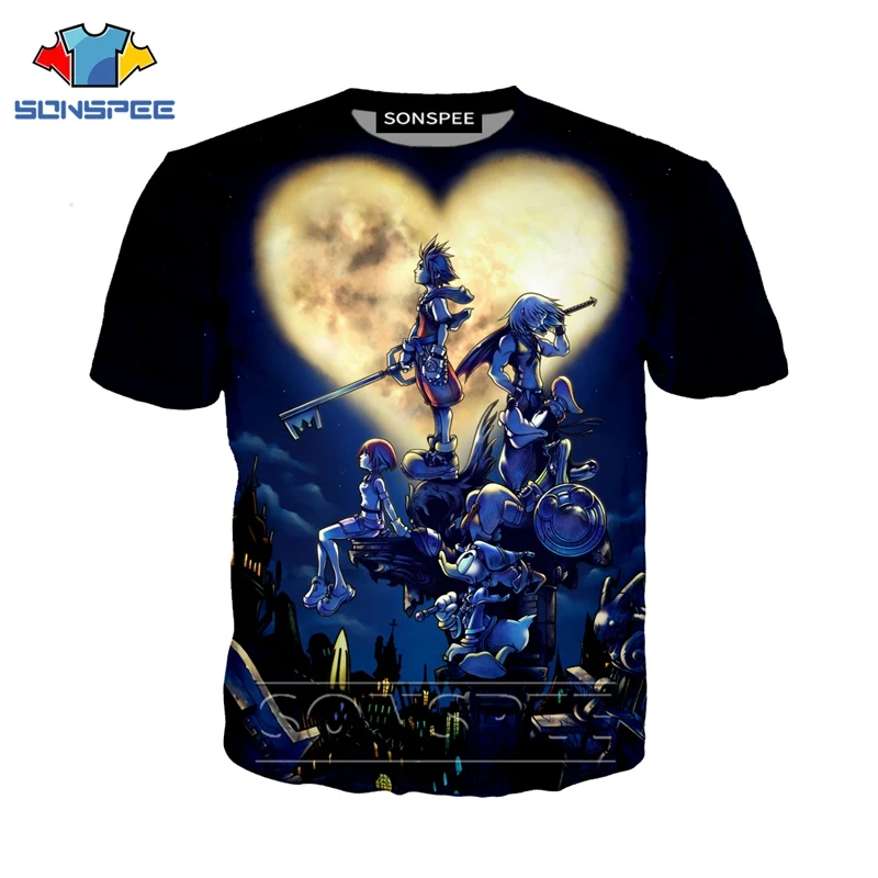 Аниме 3d печать игра футболка рок Королевство Сердца уличная мужской костюм Женская модная футболка Harajuku Детские рубашки homme футболка A176