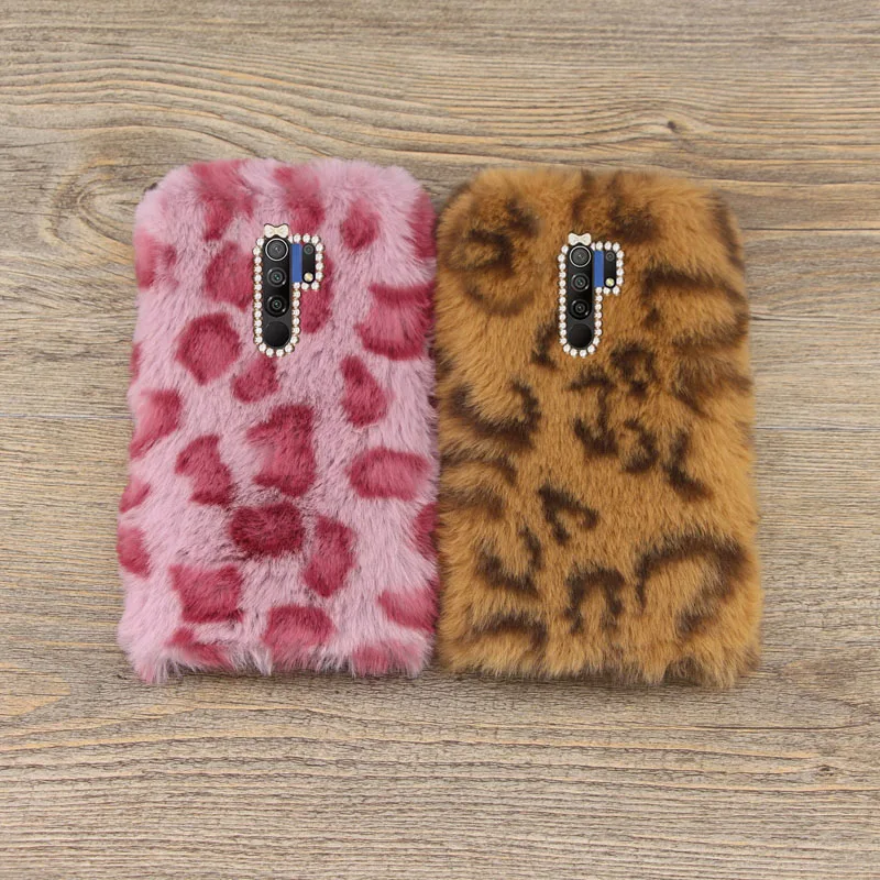 

Silicon Case For Xiaomi Redmi 9 Fashion Glitter Diamond Back Cover For Redmi 9 Cute Fluffy Plush Winter Protection Phone Cases