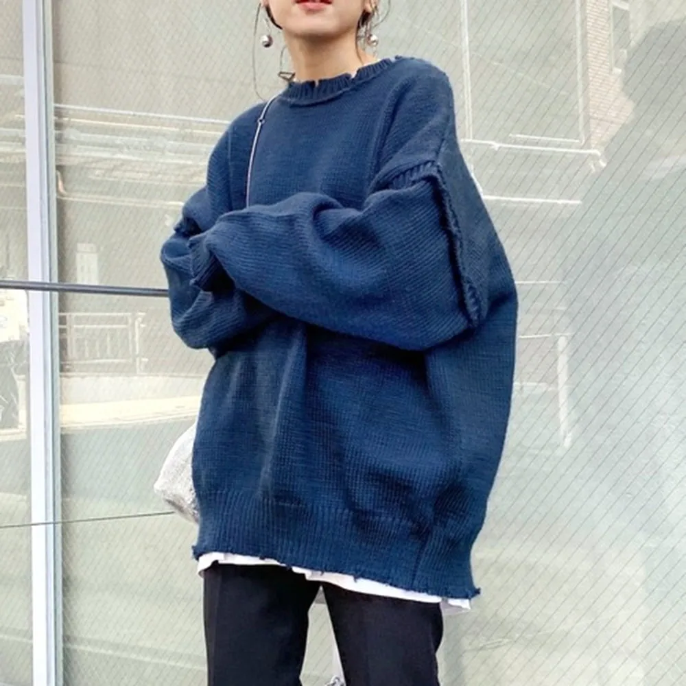 

2020 Japanese New Style Autumn Two-wear Knitted Cardigan With Raw Edge Personality Simple And Fashionable Women's Loose Sweater