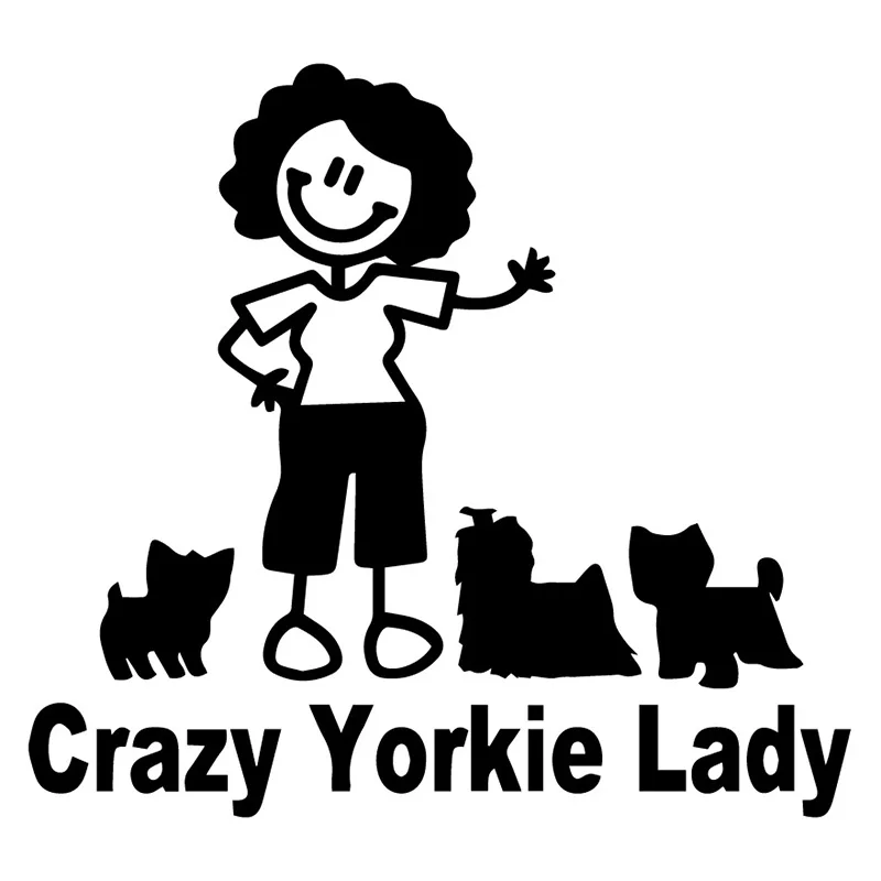 

Car Sticker Crazy Yorkie Lady Cartoon Window Sticker Decorated with PVC Decals 17.3cm *15.8cm