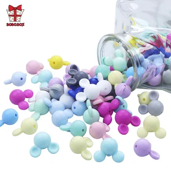 

BOBO.BOX 100pcs/lot Mickey Silicone Beads Baby Teether Toy Soft Chew Teething BPA Free DIY Charm Necklace Food Grade Jewelry Gif
