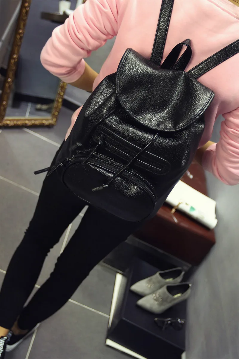 

New Fashion Washed Leather Backpack Casual All Match Female Retro Bucket Bag Solid Color Simple PU Ladies Backpack