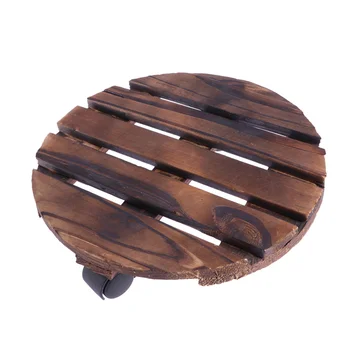 

Wheeled Rolling Round Durable Wooden Planter Caddy Movable Plant Flower Pot Stand with Wheels for Garden Home