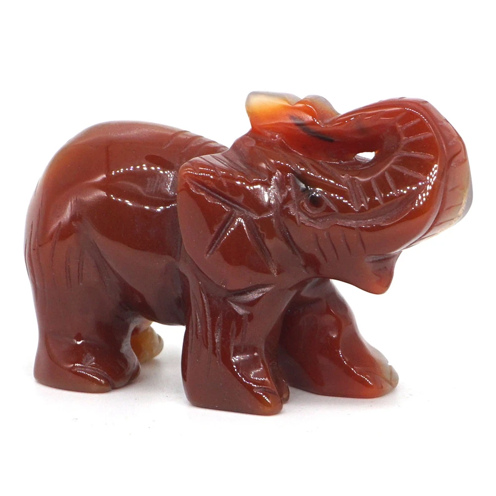 2.5" Elephant Statue Natural Gemstone Carnelian Red Agate Crystal Carved Reiki Healing Stone Figurine Crafts Home Decoration