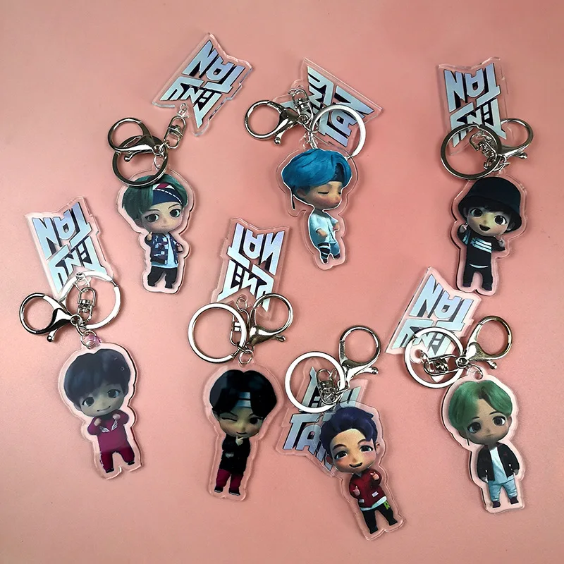 Kpop bulletproof Keyring TinyTAN Cartoon Acrylic Double Side Keychain Bangtan Boys group Key Chain Jungkook jimin v suga rm | Украшения и
