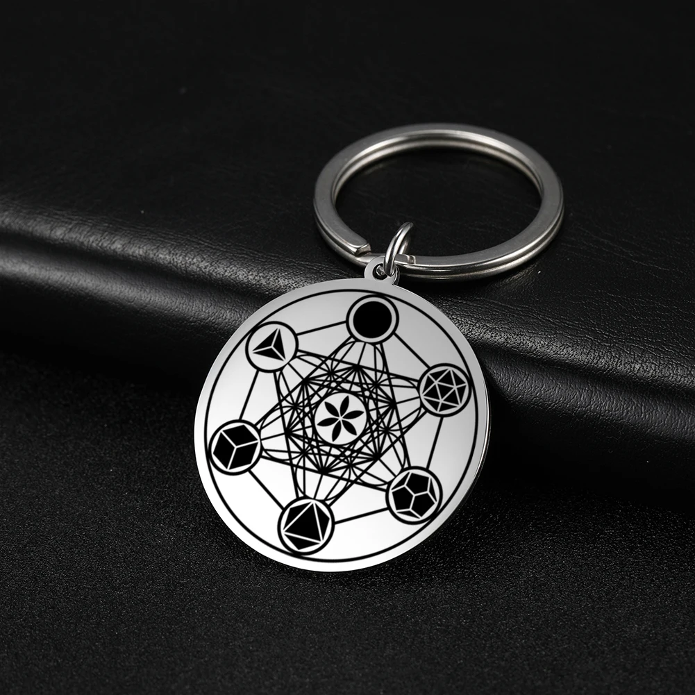 Cooltime Erzengel Metatron Engel des Lebens Siegel Solomon Schlüssel ring Talisman Männer Schlüssel bund Edelstahl Schmuck Großhandel