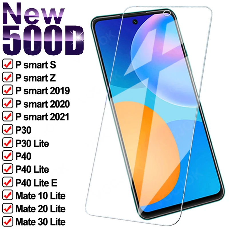 500D protectora de vidrio para Huawei P smart 2020 2021 P30 P40 Lite E Psmart S Z Protector de pantalla Mate 10 20 30 Lite de vidrio templado