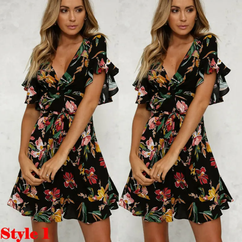 Sexy Strapless Beach Summer Dress Sundresses Vintage Bohemian Mini Dress Robe Femme Boho Floral Women Fashion dress hot Vestido