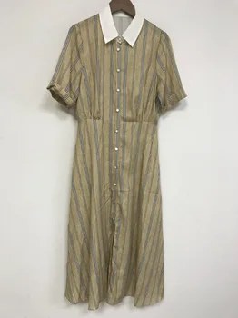 

Women Dress New Dress Striped Shirt Collar Short Sleeve Dress