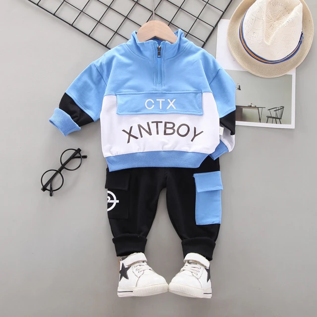 Fashion Spring Autumn Baby Girl Clothes Children Boys Casual Letter Jacket Pants 2Pcs/set Toddler Cotton Costume Kids Tracksuits BIN CTX F Blue